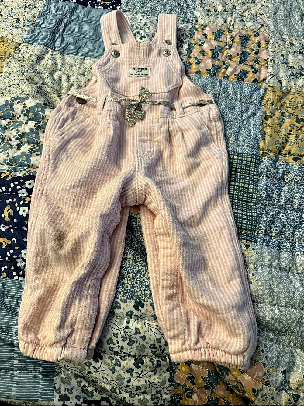 OshKosh B'gosh Striped Overalls Pink & White Baby 12M